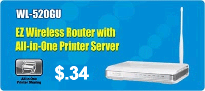 WL-520GU EZ Wireless Router with All in one Printer Server